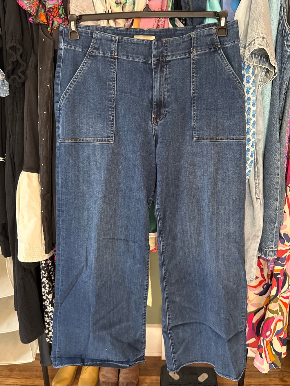KUT Meg High-Rise Wide-Lenth Patch Pocket Jeans - Size 14